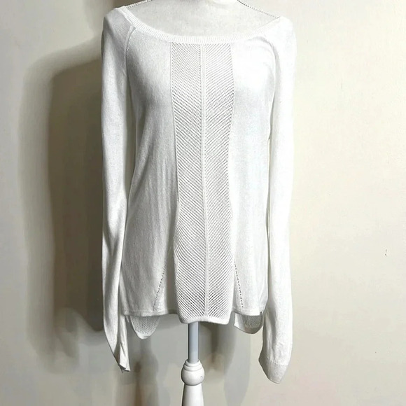 White House Black Market White Sweater w/ Mesh Detail & Butterfly Back Size M - Picture 9 of 10